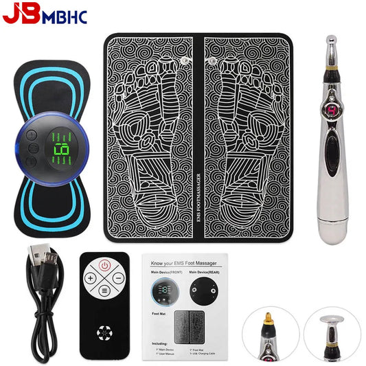 EMS Foot Mat with Controller Electrical Muscle Stimulation Massage +  Electric Neck Massager + Electronic Acupuncture Energy Pen