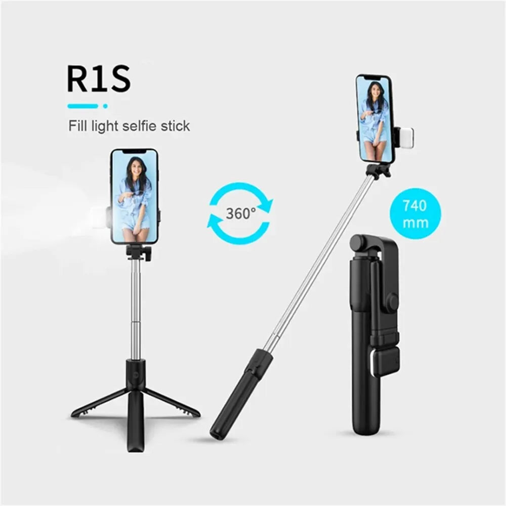 3 In 1 Selfie Stick Bluetooth Remote Tripod with Fill Light Foldable Bracket for Cell Smartphones for Tiktok Video Live Holder