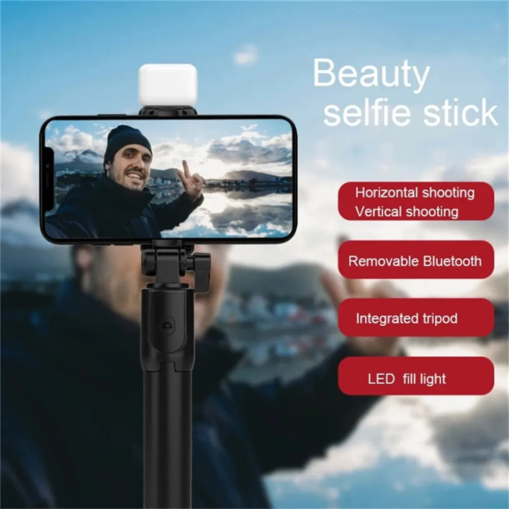 3 In 1 Selfie Stick Bluetooth Remote Tripod with Fill Light Foldable Bracket for Cell Smartphones for Tiktok Video Live Holder