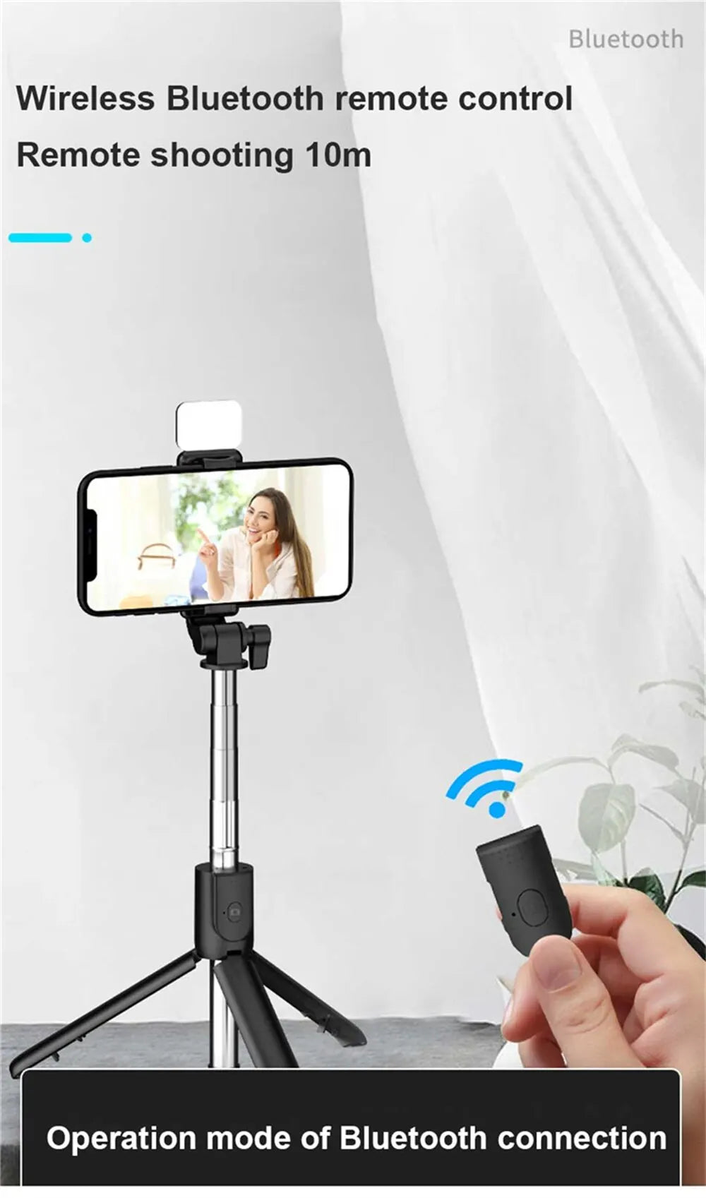 3 In 1 Selfie Stick Bluetooth Remote Tripod with Fill Light Foldable Bracket for Cell Smartphones for Tiktok Video Live Holder