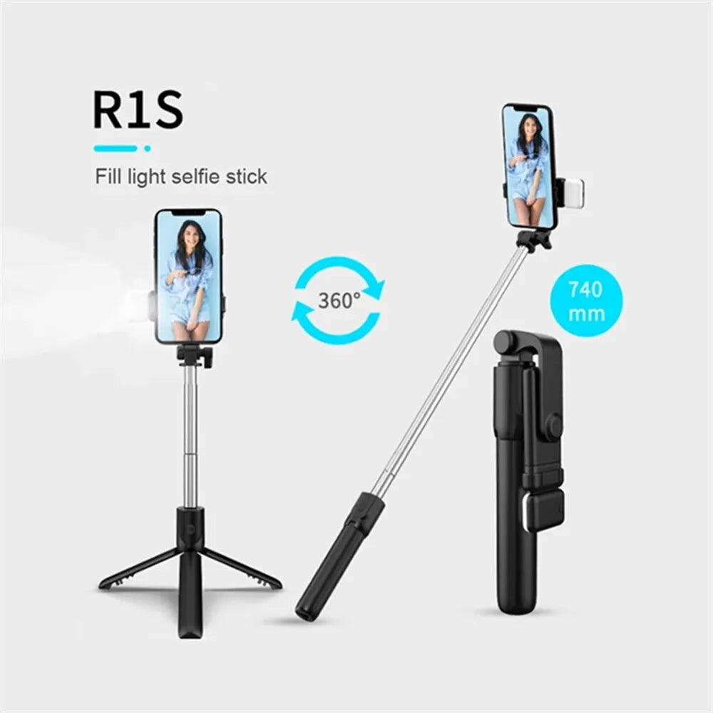 3 In 1 Selfie Stick Bluetooth Remote Tripod with Fill Light Foldable Bracket for Cell Smartphones for Tiktok Video Live Holder