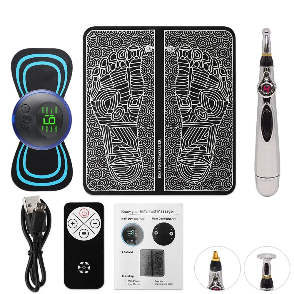 EMS Foot Mat with Controller Electrical Muscle Stimulation Massage +  Electric Neck Massager + Electronic Acupuncture Energy Pen