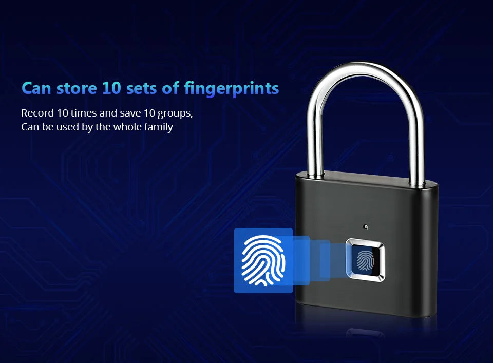 Keyless USB Charging Fingerprint Lock Smart Padlock Waterproof Door Lock 0.2sec Unlock Portable Anti-theft Padlock Zinc