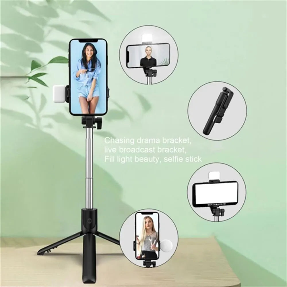 3 In 1 Selfie Stick Bluetooth Remote Tripod with Fill Light Foldable Bracket for Cell Smartphones for Tiktok Video Live Holder