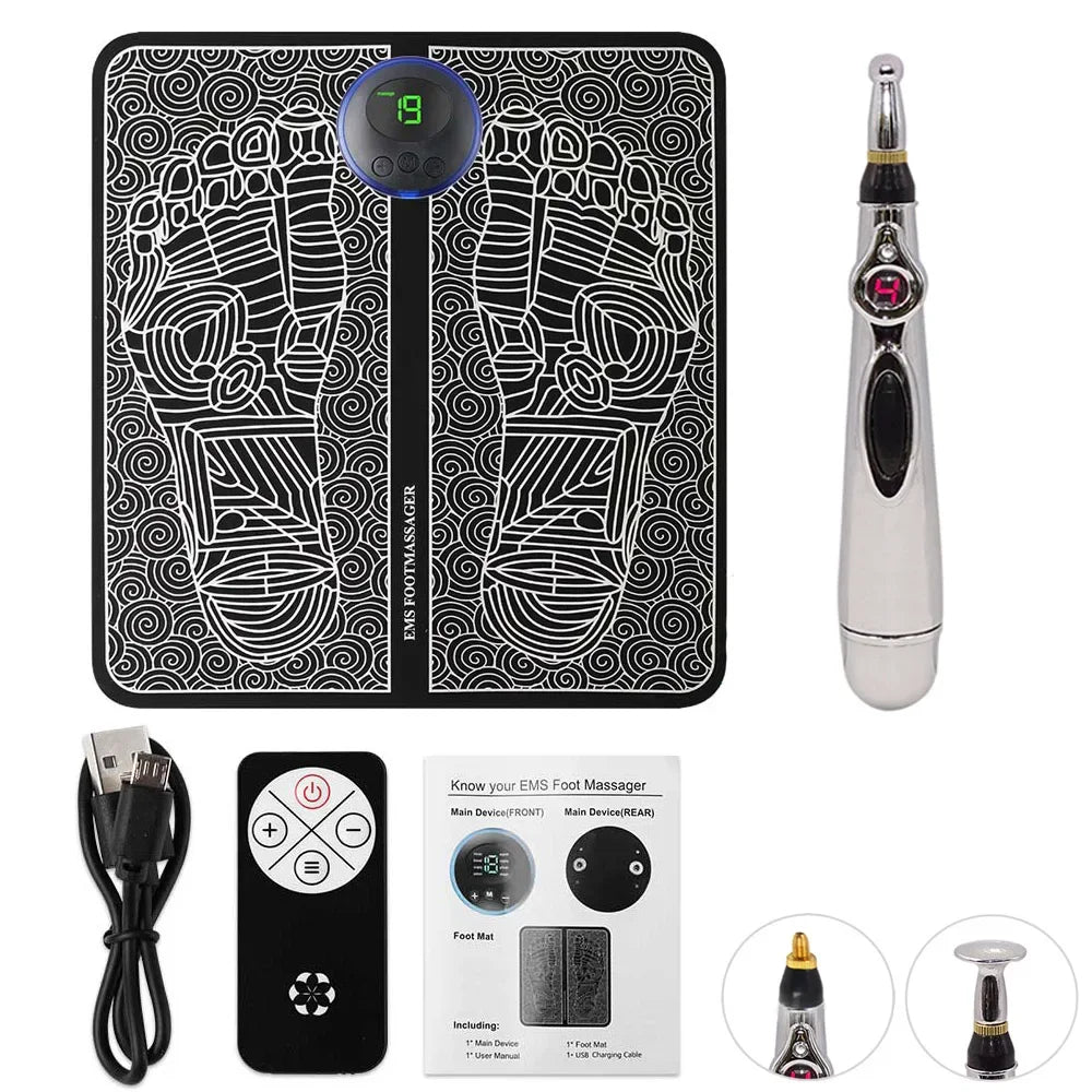 EMS Foot Mat with Controller Electrical Muscle Stimulation Massage +  Electric Neck Massager + Electronic Acupuncture Energy Pen