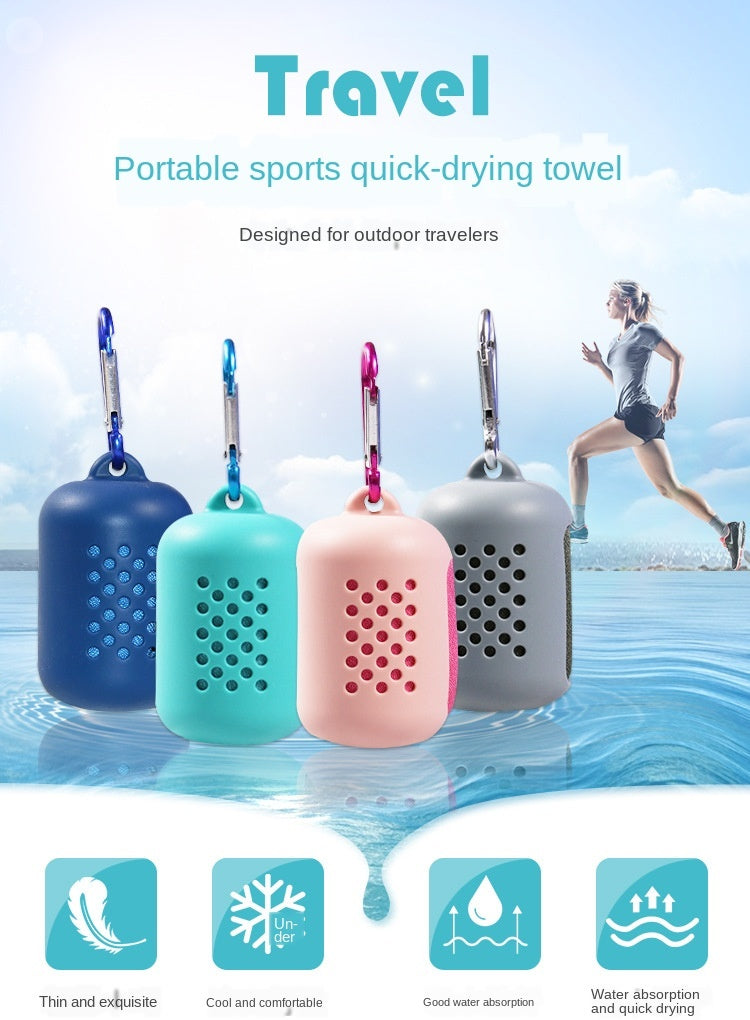 Quick Drying Cooling Microfiber Towel Instant Cooling Relief Sports Portable Yoga Gym Pilates Running Travel Towel Silicone Bag